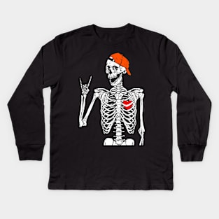 Halloween Shirts For Boys Kids Girl Rocker Skeleton Hand Rock On Costume Kids Long Sleeve T-Shirt